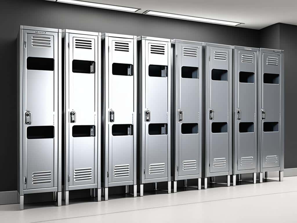 ocho lockers metalicos de ropa colgada en Office Seat color gris metalico