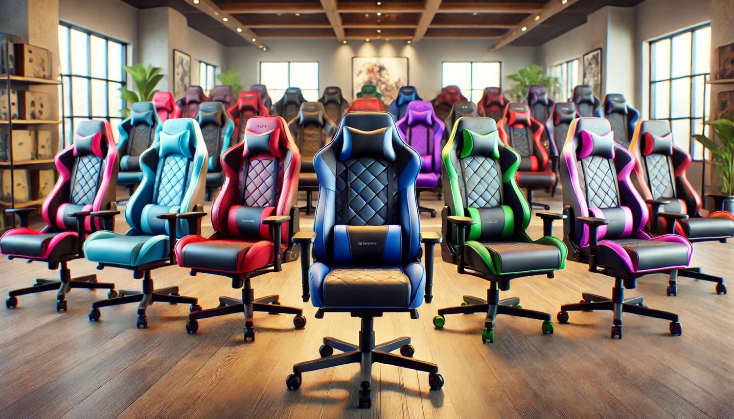 grupo de sillas gamers en varios colores mostradas en Office Seat