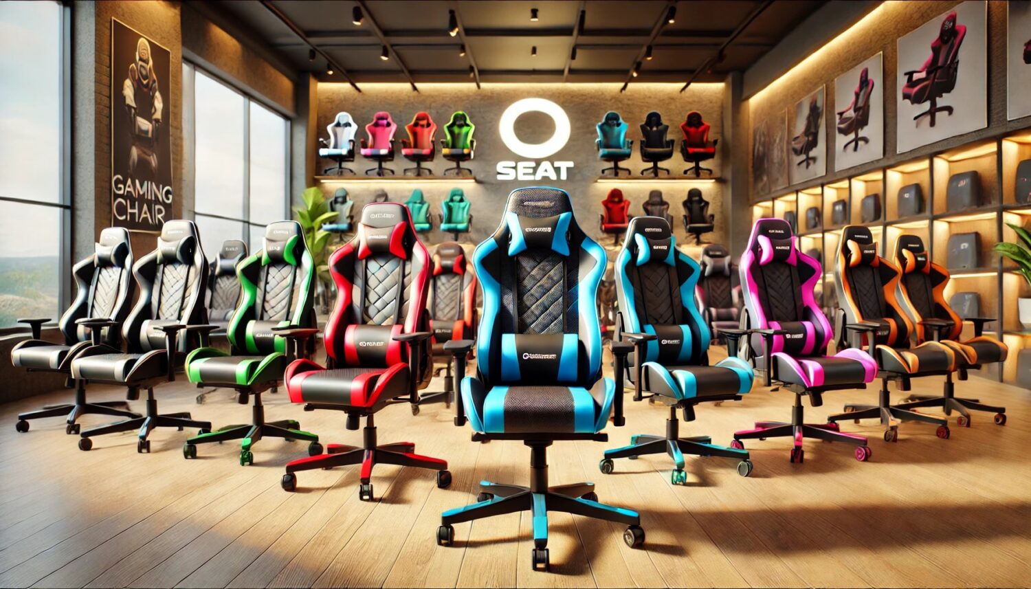 sillas gaming en varios colores en salon de exhibicion en Office Seat