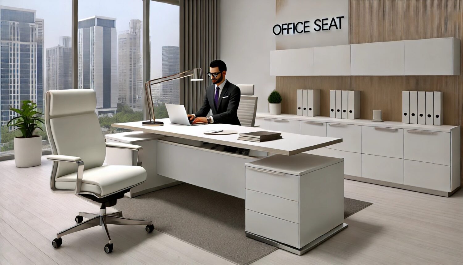 escritorio gerencial color blanco con credenza integrada en Office Seat