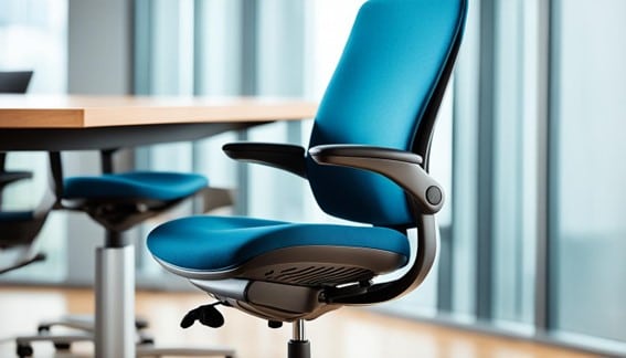 Sillon gerencial en color azul mostrando sus caracterisiticas ergonomicas