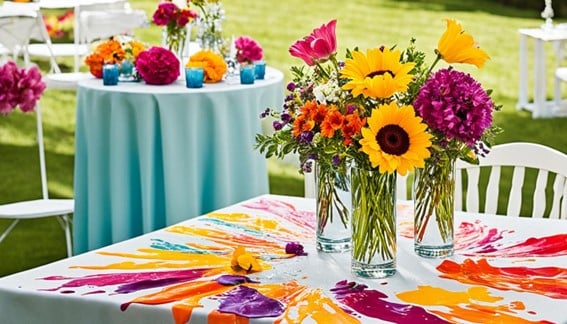 mantel hecho a la medida por Office Seat con florero de flores Girosol colo amarrilla y naranjas en Office Seat