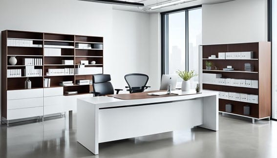 credenzas en color blanco natural o blanco hueso, combinadas con armarios de oficinas en Office Seat