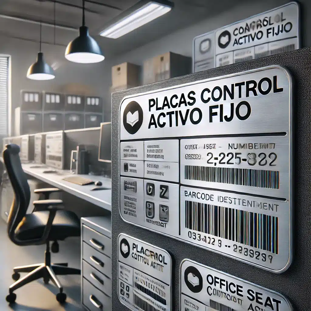 grupo de placas para control de activos fijos en showroom de Office Seat