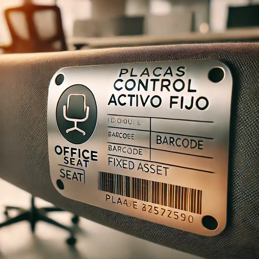 placas para control activo fijos en metal con codigo de barra y logo de marca