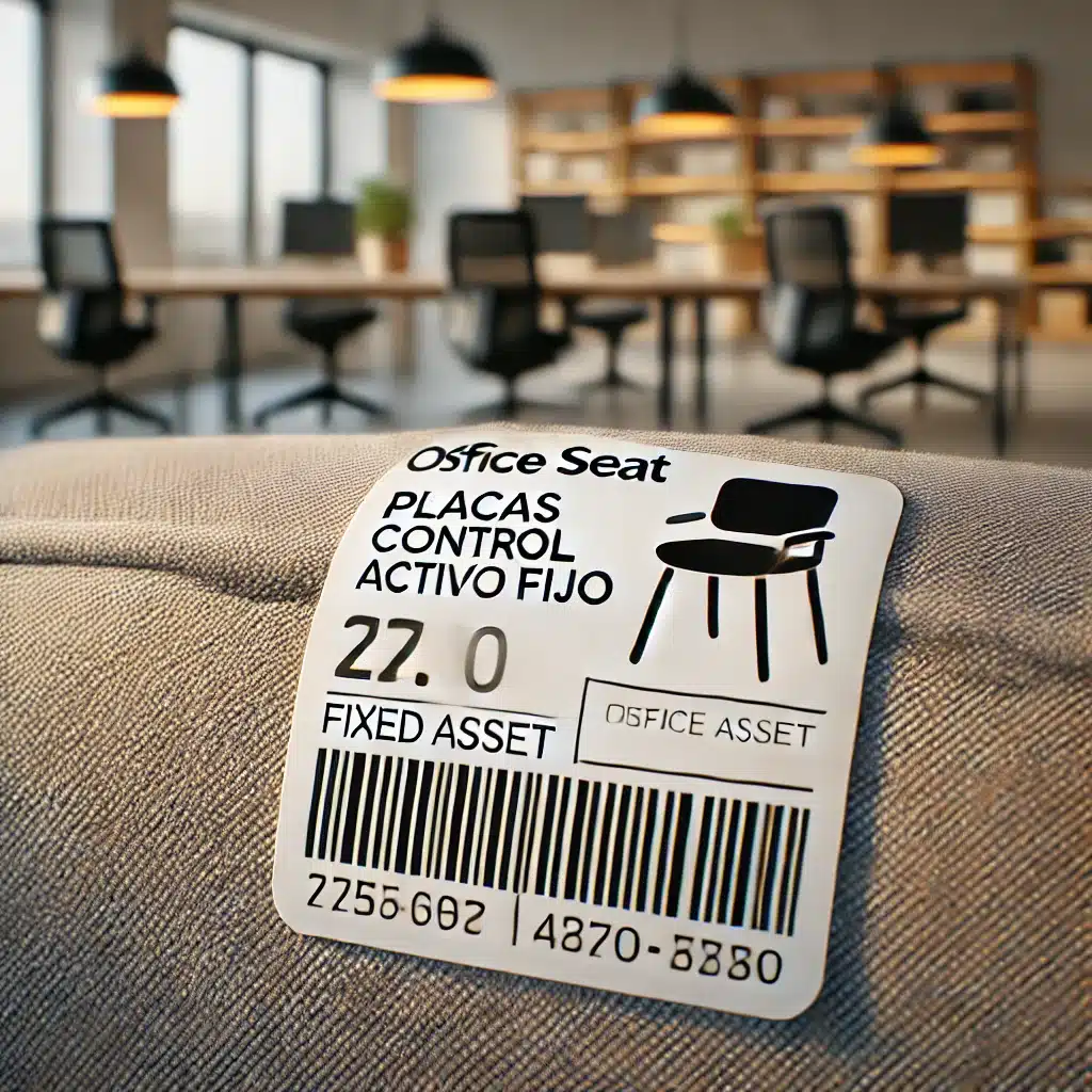 etiquetas y placas para activos fijos,impresa en colornegro y material de metal de aluminio en Office Seat