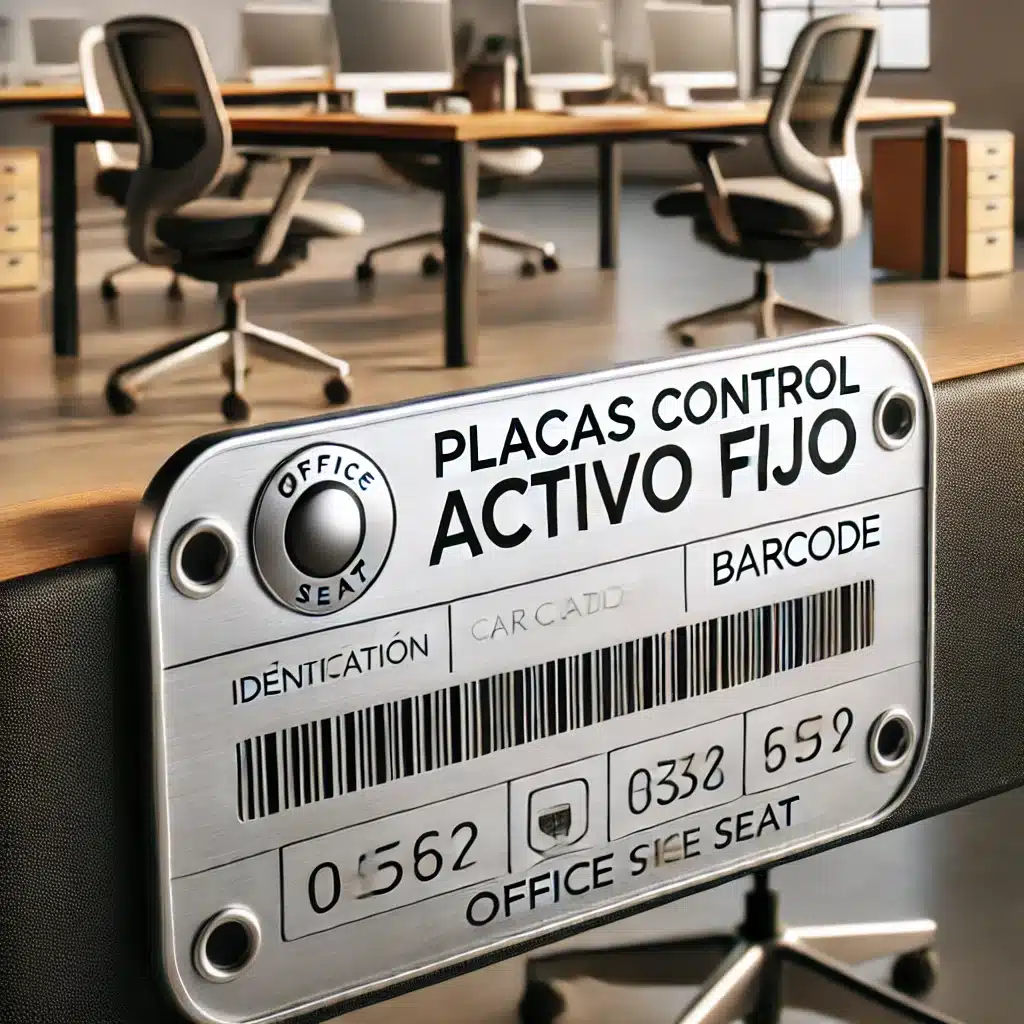 placas activos fijos con codigo de barra impresas en metal aluminio con letras color negro