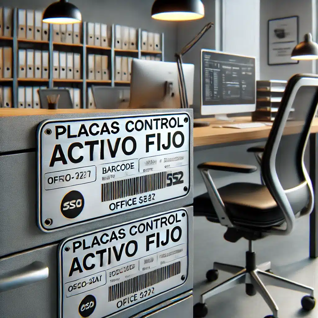 placa y labels para control activos fijos , en metal con codigo de barra y codigo secuencial