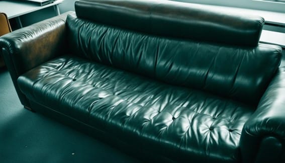 sofa de 3 personas en piel original color verde , para mostrar su textura y brillo en Office Seat