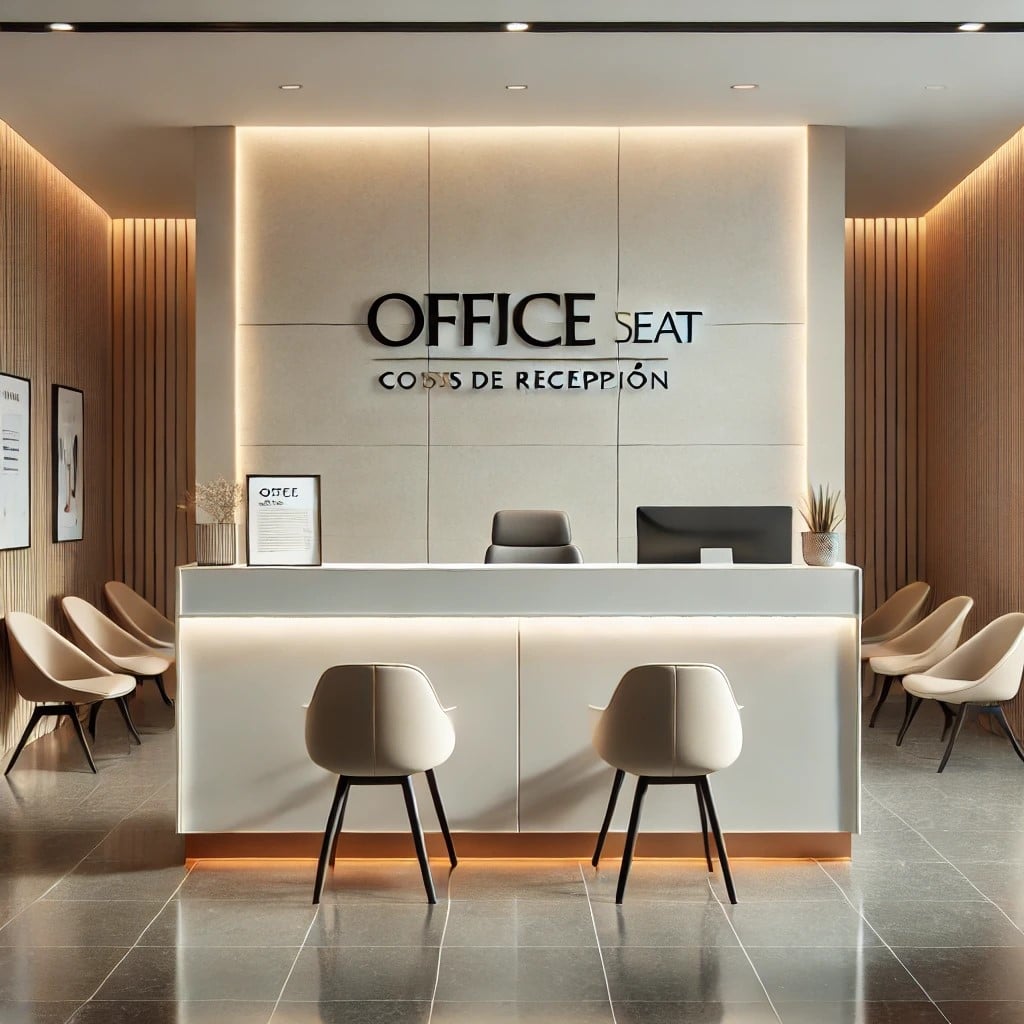 counter de recepcion en showroom de Office Seat color blanco