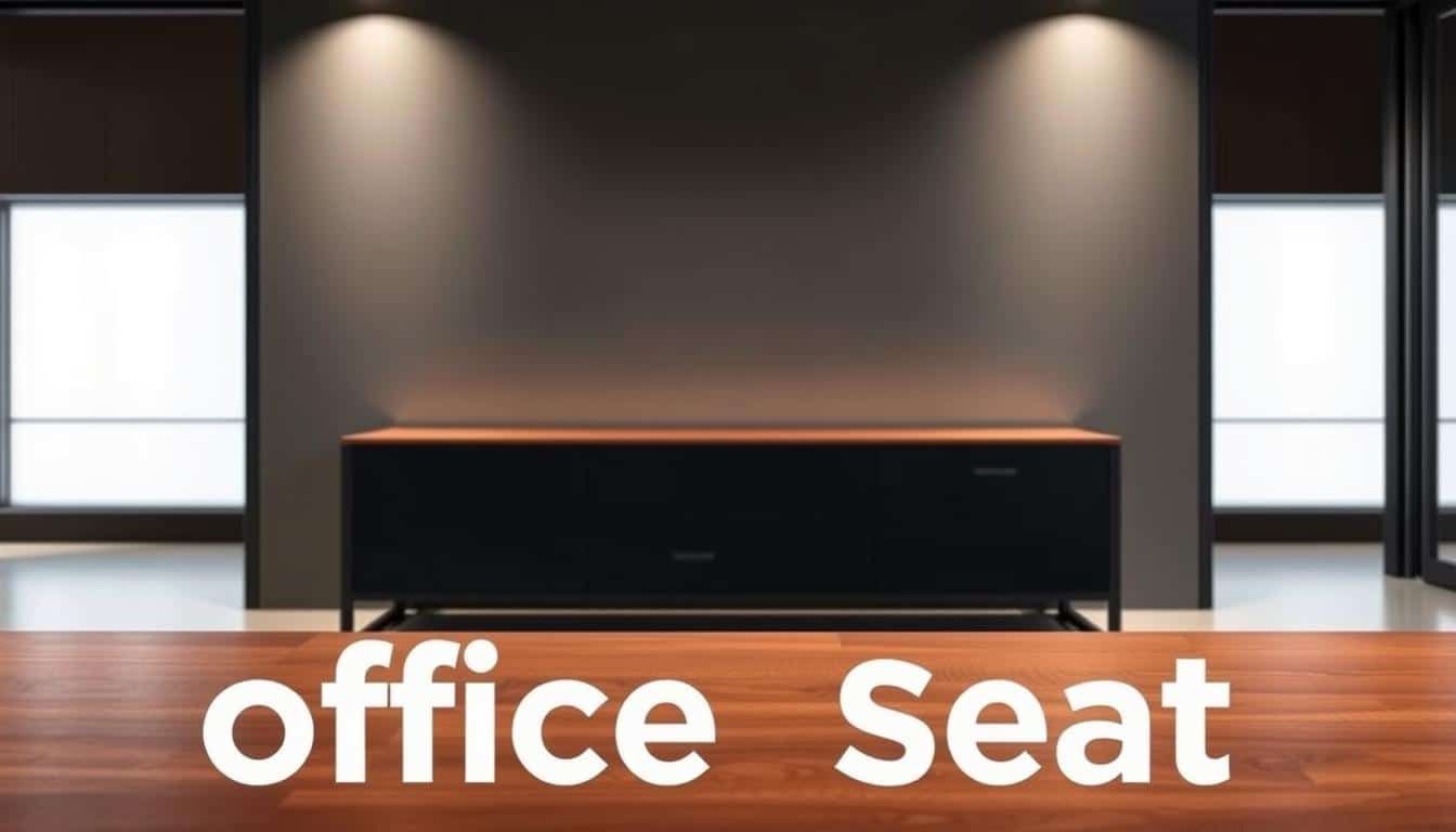 A modern, luxury credenza in a sleek office setting, featuring a minimalist design with clean lines and a mix of premium materials. The credenza's surface is crafted from a warm, polished wood veneer, complemented by a sturdy metal frame in a matte black finish. Subtle ambient lighting casts a soft glow, highlighting the credenza's elegant silhouette and the textured grain of the wood. In the foreground, the "Office Seat" brand name is subtly incorporated as a faint shadow, adding a touch of branding without distracting from the credenza's refined aesthetic. The overall atmosphere exudes a sense of sophistication and professionalism, perfectly suited for the "Materiales más comunes en credenzas" section of the article.