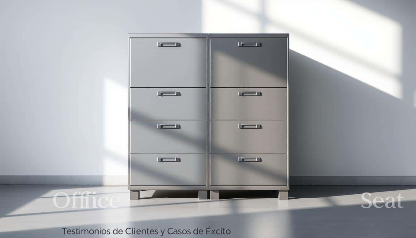 A sleek and modern metal file cabinet with 6 drawers, showcasing the "Office Seat" brand name in a subtle shadow text. The cabinet is positioned in a well-lit, minimalist office setting, casting soft shadows and reflecting the natural light. The drawers have a smooth, brushed steel finish, exuding a professional and organized aesthetic. The overall composition highlights the cabinet's functionality, durability, and premium design, perfectly suited for the "Testimonios de Clientes y Casos de Éxito" section of the article. A sleek and modern metal file cabinet with 6 drawers, showcasing the "Office Seat" brand name in a subtle shadow text. The cabinet is positioned in a well-lit, minimalist office setting, casting soft shadows and reflecting the natural light. The drawers have a smooth, brushed steel finish, exuding a professional and organized aesthetic. The overall composition highlights the cabinet's functionality, durability, and premium design, perfectly suited for the "Testimonios de Clientes y Casos de Éxito" section of the article.