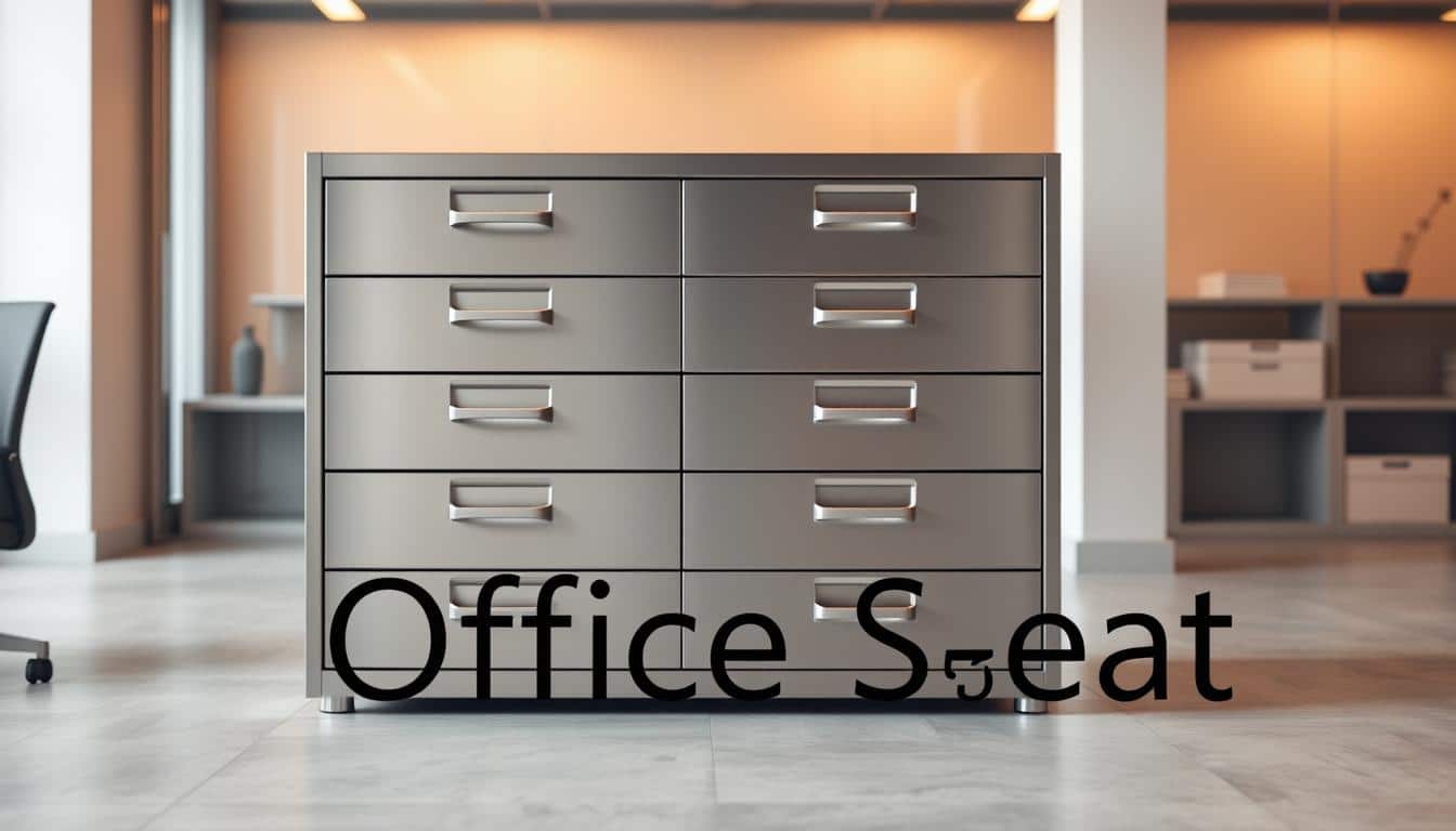 A sleek, modern horizontal metal filing cabinet with six drawers, standing in a well-lit office setting. The cabinet has a minimalist, industrial design with a brushed steel finish that reflects the warm lighting. The drawers are evenly spaced, with clean lines and a sturdy, durable construction, perfect for storing a variety of documents and files. In the foreground, the "Office Seat" brand name is subtly visible as a faint shadow text overlay, adding a touch of branding. The overall mood is one of efficiency, organization, and professional elegance. A sleek, modern horizontal metal filing cabinet with six drawers, standing in a well-lit office setting. The cabinet has a minimalist, industrial design with a brushed steel finish that reflects the warm lighting. The drawers are evenly spaced, with clean lines and a sturdy, durable construction, perfect for storing a variety of documents and files. In the foreground, the "Office Seat" brand name is subtly visible as a faint shadow text overlay, adding a touch of branding. The overall mood is one of efficiency, organization, and professional elegance.