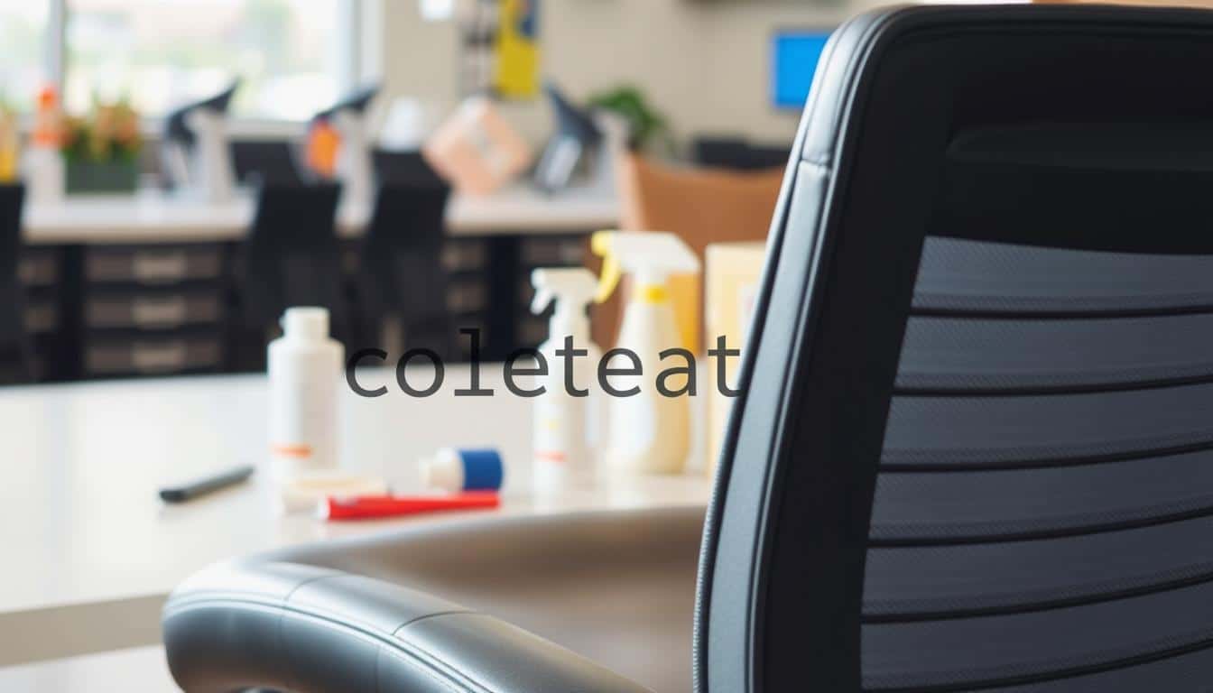A well-lit, close-up view of a cashier's chair, showcasing its maintenance. The chair is in the foreground, with a soft, diffused lighting illuminating its details. The middle ground features tools and cleaning supplies, neatly arranged, suggesting a meticulous approach to care. The background is blurred, creating a focus on the chair and the maintenance process. The chair's sleek, ergonomic design is prominently displayed, highlighting its comfort and functionality. The Office Seat brand is subtly integrated into the scene, with a discreet shadow-like text overlay. The overall mood is one of professionalism and attention to detail, reflecting the importance of proper maintenance for the cashier's working environment.