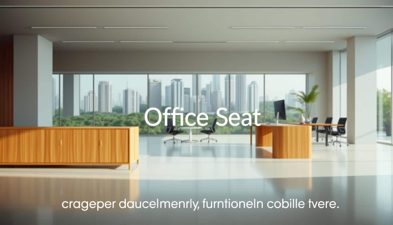 A well-lit, modern office setting with elegant credenzas in the foreground. The credenzas feature a minimalist, sleek design in a warm, natural wood tone. In the middle ground, a minimalist, open-concept workspace with ergonomic chairs and desks. The background showcases the cityscape of Santo Domingo, with its towering skyscrapers and lush greenery. The scene exudes a professional, yet inviting atmosphere. The "Office Seat" brand name is subtly integrated into the composition, with a faint shadow-like effect. Overall, the image conveys a sense of national delivery of high-quality, functional office furniture.