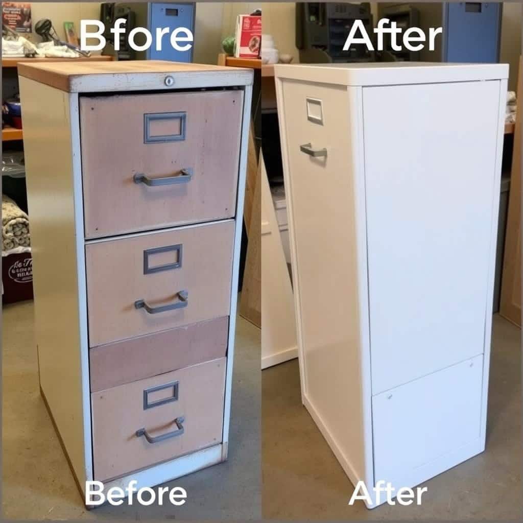 Antes y después de un Archivo Modular restaurado por Office Seat Antes y después de un Archivo Modular restaurado por Office Seat