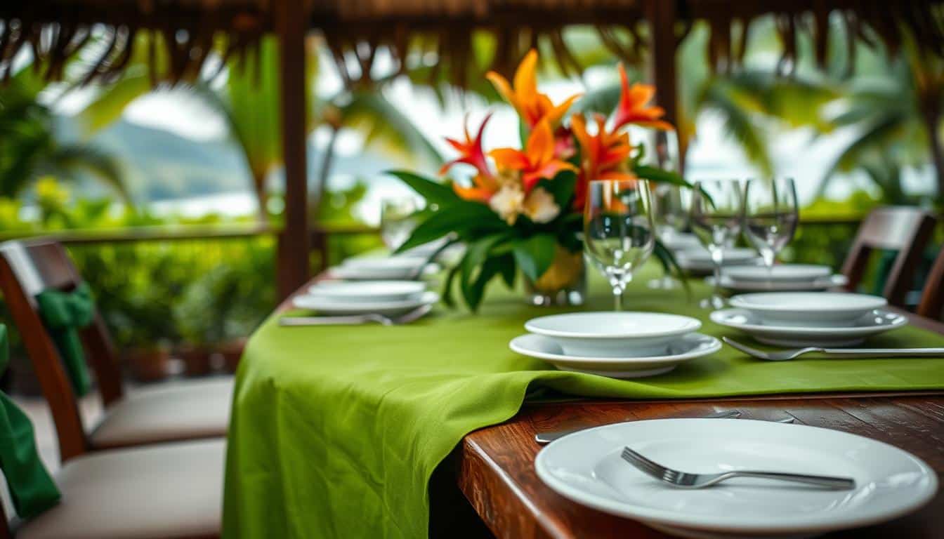 Manteles verdes para mesas elegantes