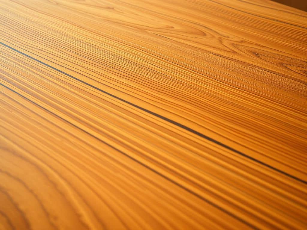 Detalle de acabado en madera de mesa de conferencia redonda