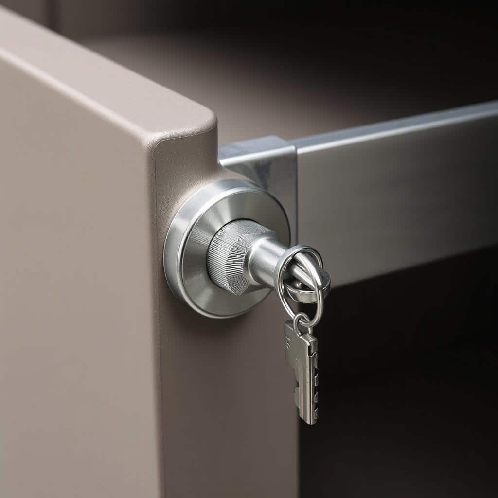 Detalle del llavín de seguridad en mueble bajo
