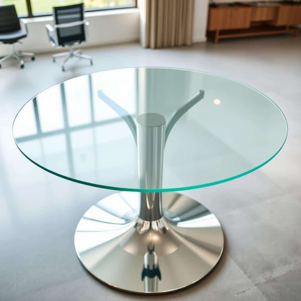 Mesa de conferencia redonda con tope de vidrio