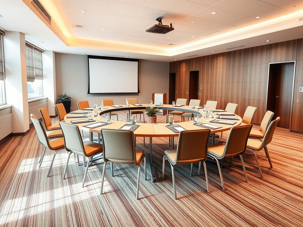 Mesa de conferencia redonda en sala de capacitación