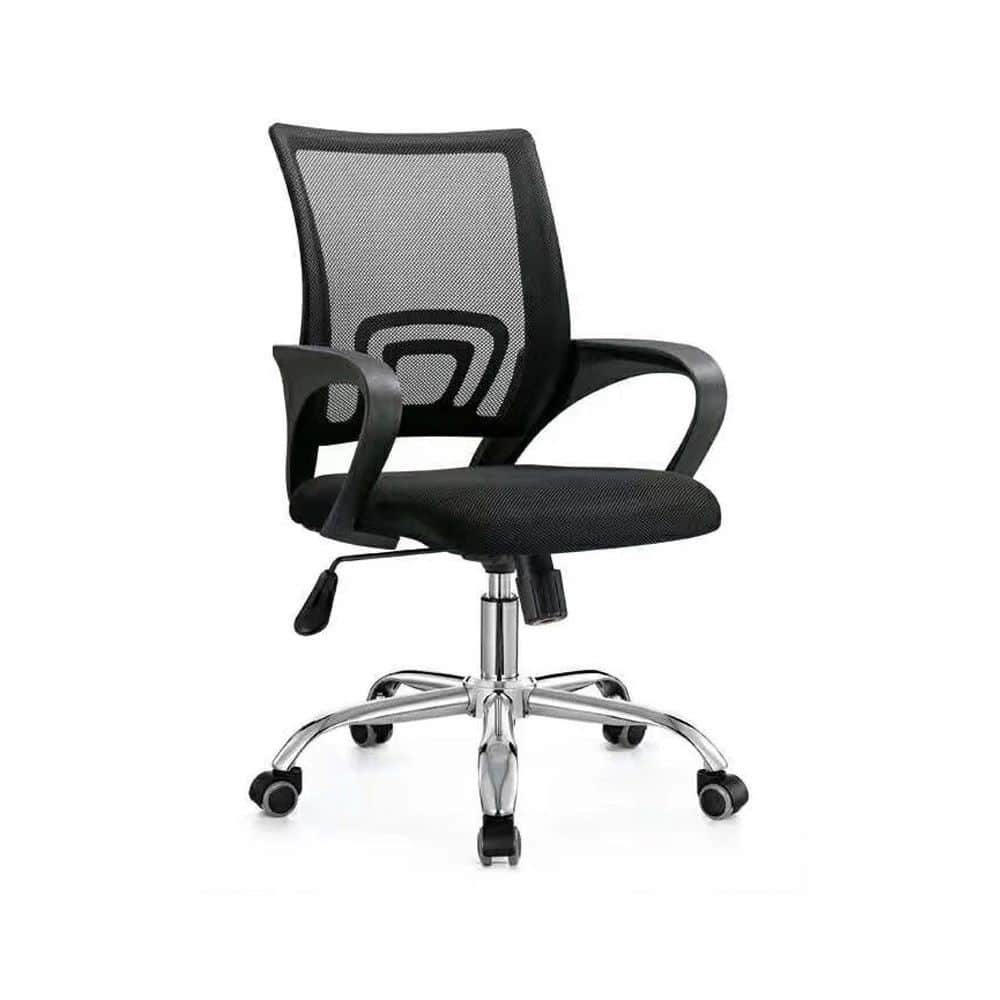 silla secretarial en malla con base de metal cromada color negro