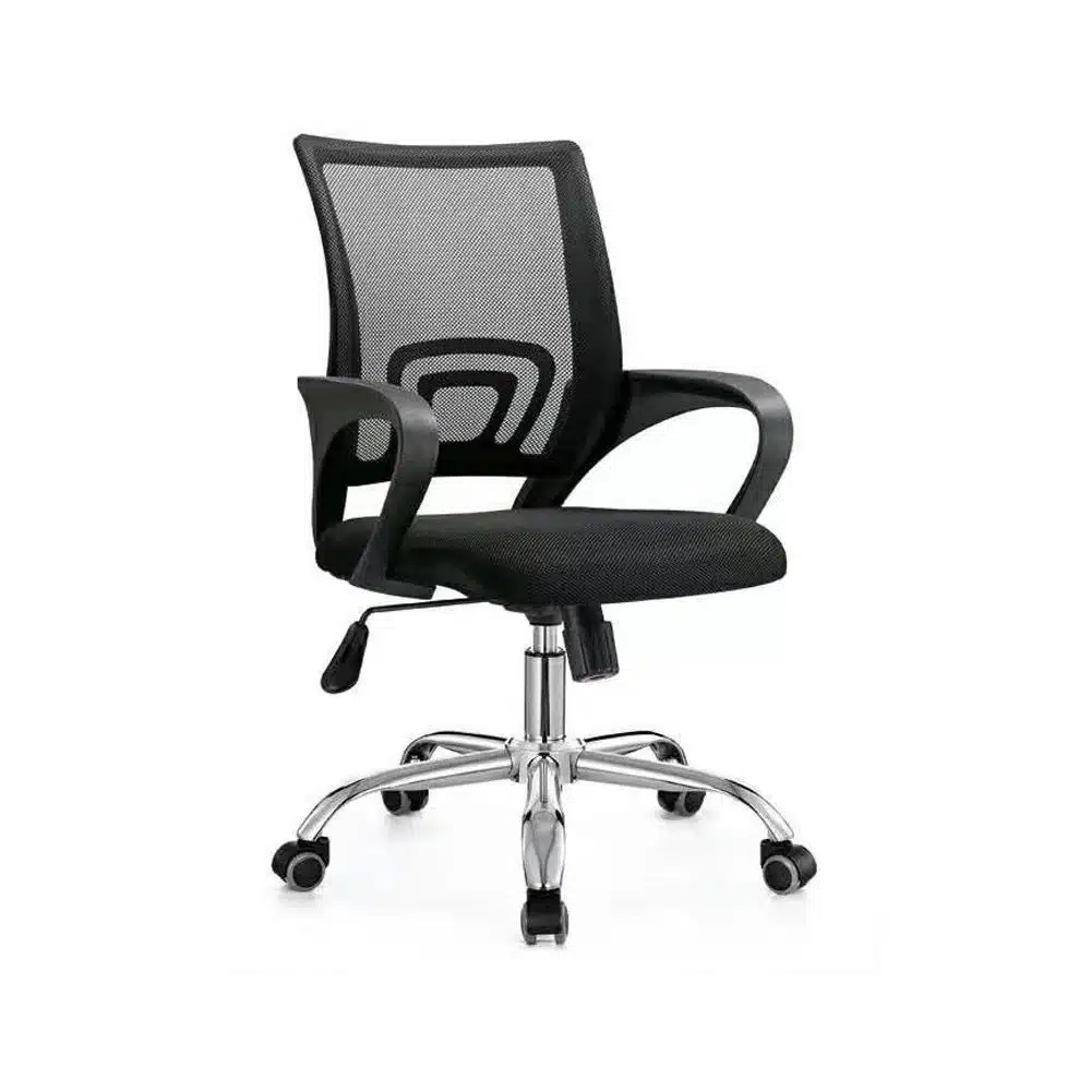 silla secretarial en malla con base de metal cromada