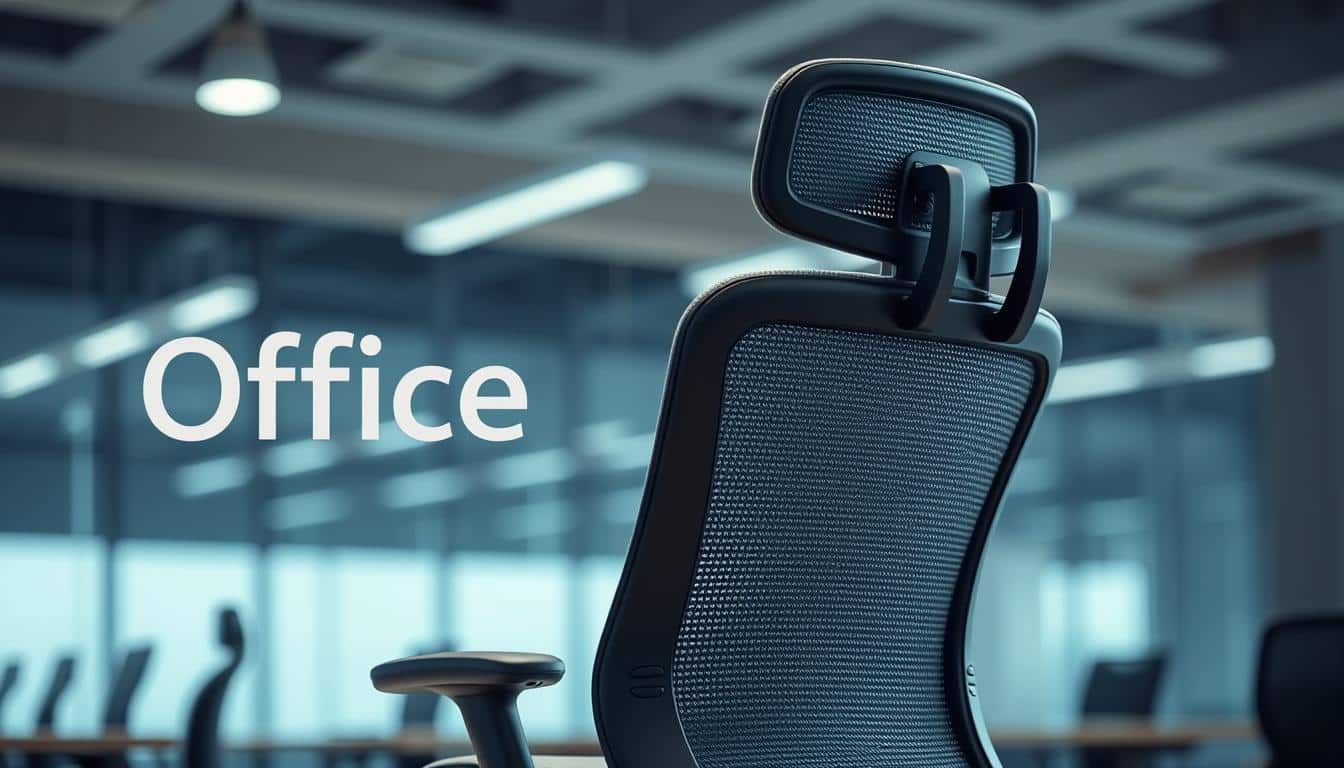 An ergonomic, well-ventilated technical chair in a mesh material, placed in a modern office setting in Santo Domingo. The chair features a sleek, contemporary design with adjustable lumbar support and breathable mesh backrest. Soft lighting from overhead fixtures illuminates the scene, highlighting the chair's premium construction and attention to detail. The &amp;amp;quot;Office Seat&amp;amp;quot; brand name is subtly integrated into the scene, with a faint shadow-like text overlay. The chair is positioned prominently, showcasing its superior comfort and performance for the professional user.