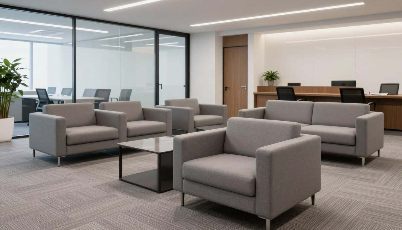Área de recepción corporativa con butacas o sofás de visita para 1 persona