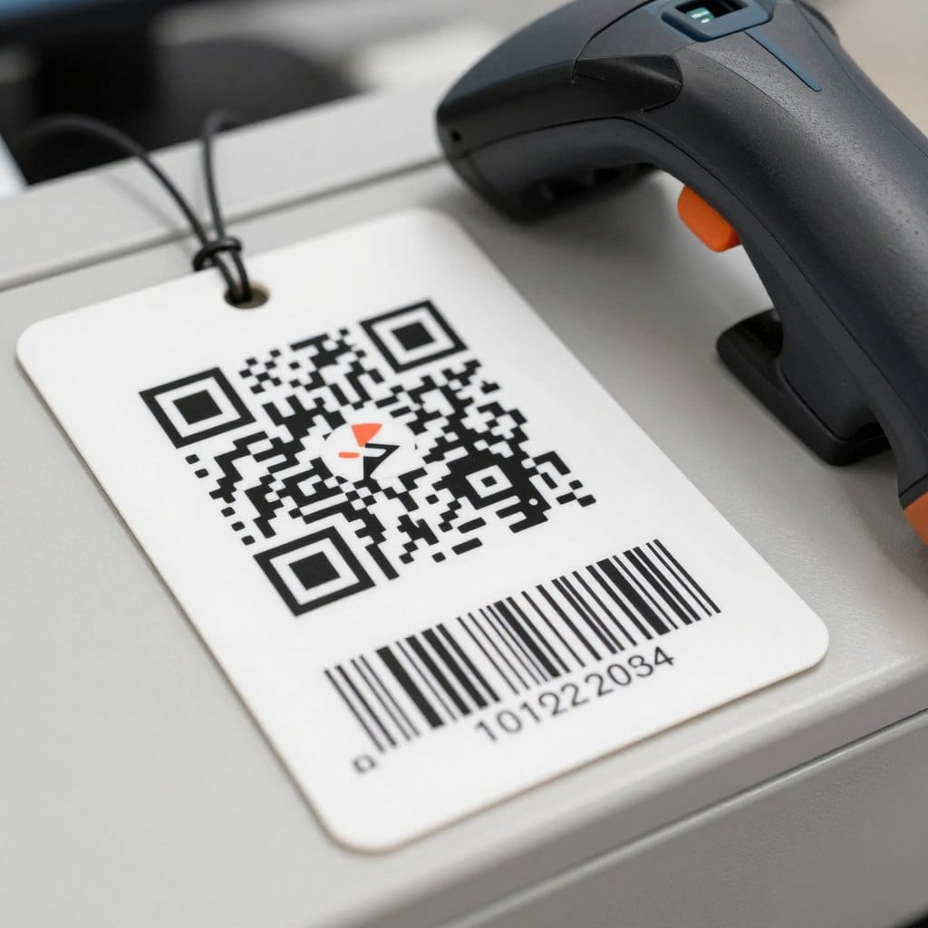 Código QR y barras en Labels plásticos para activos fijos