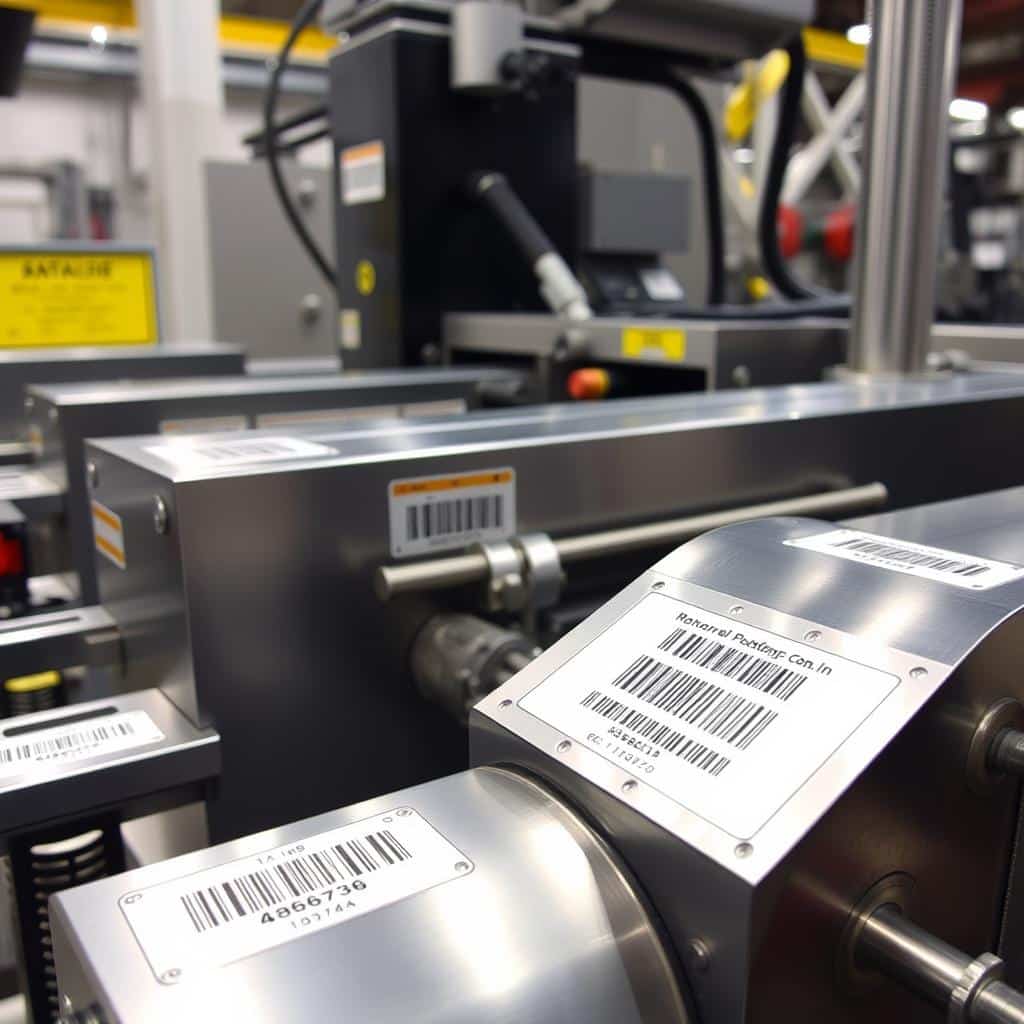 Etiquetas metálicas en equipos industriales