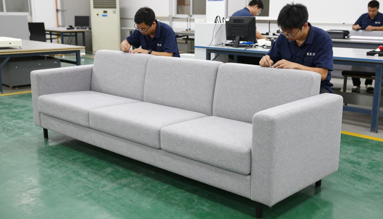Proceso de fabricación del sofá de espera para 3 personas mostrando atención al detalle