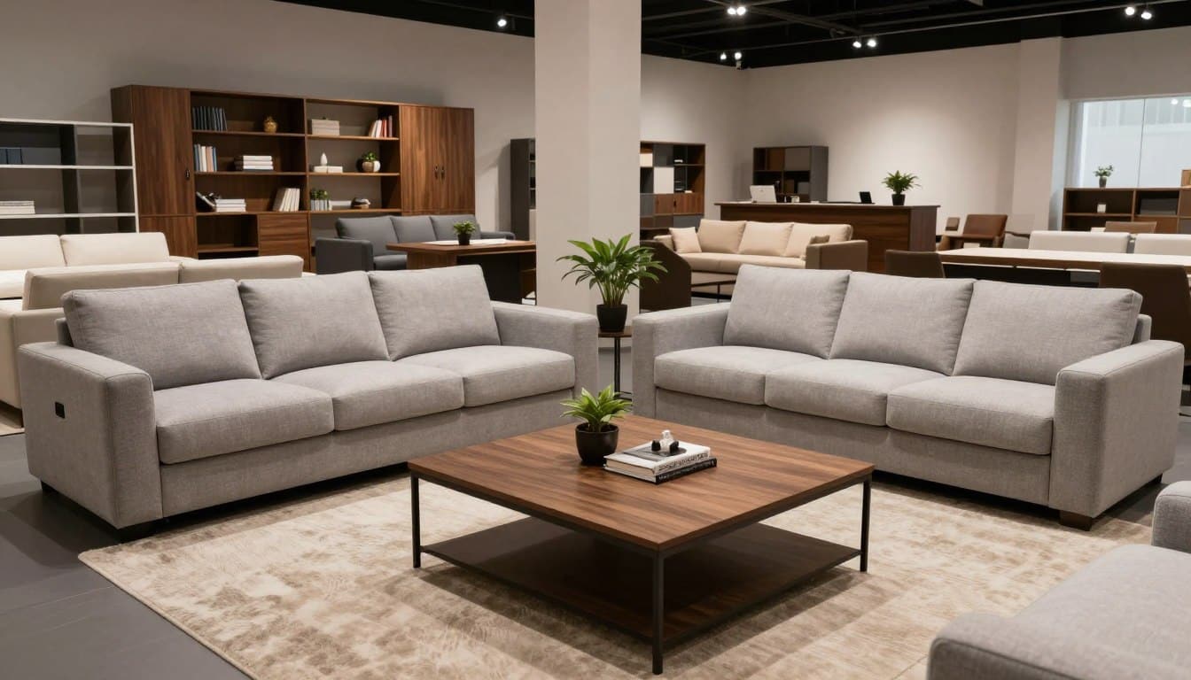 Showroom con diversos modelos de sofás de espera incluyendo el modelo para 3 personas