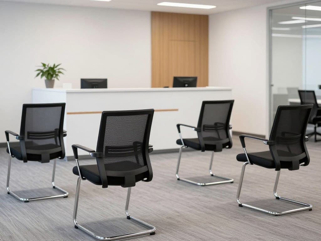 Sillas de visita tipo butaca CH en malla en área de recepción