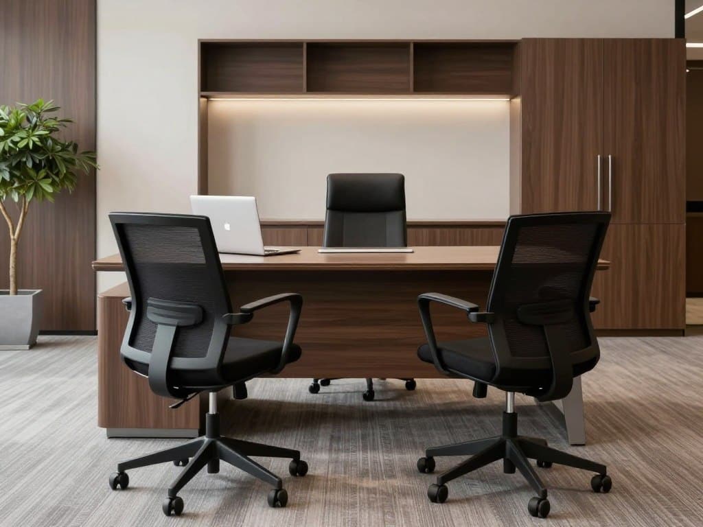 Sillas de visita tipo butaca CH en malla en oficina ejecutiva