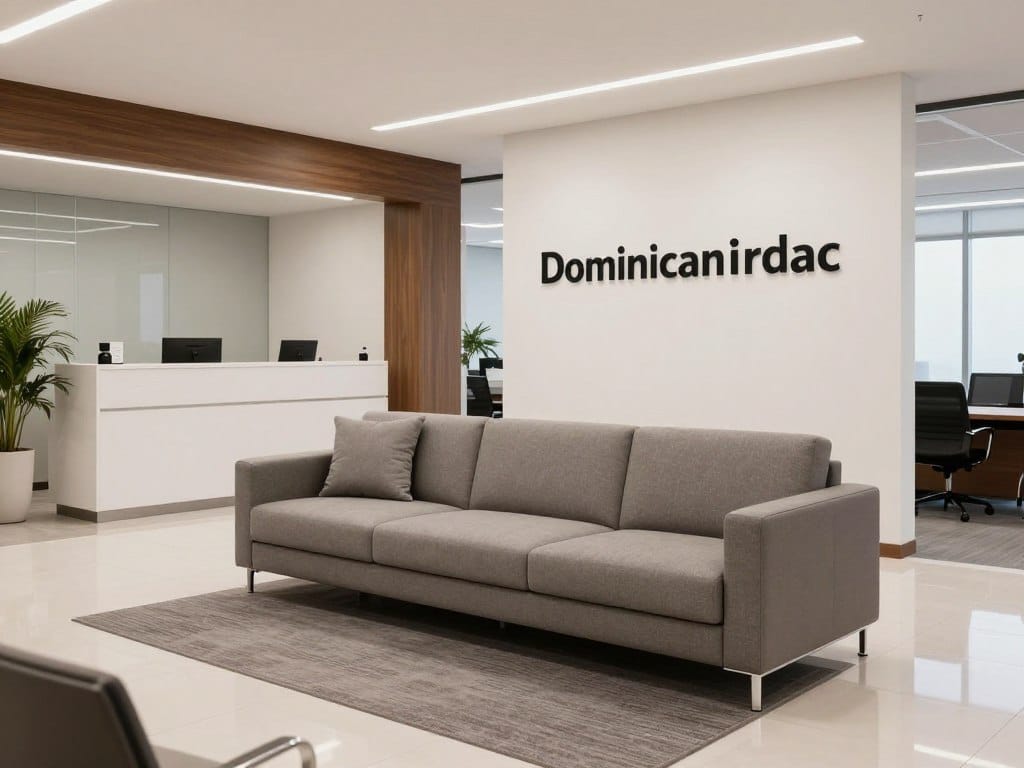 Sofá de espera para 3 personas en sala de recepción corporativa