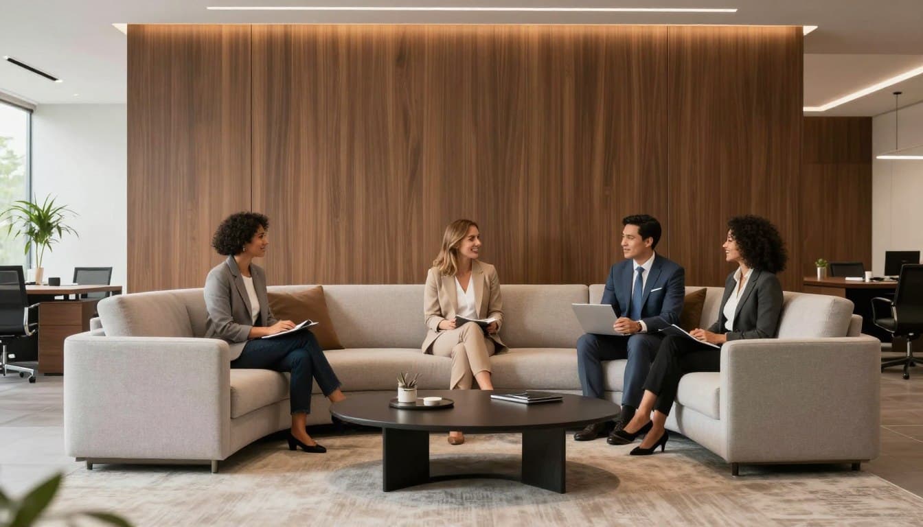 Sofá de espera para 3 personas en un entorno corporativo moderno