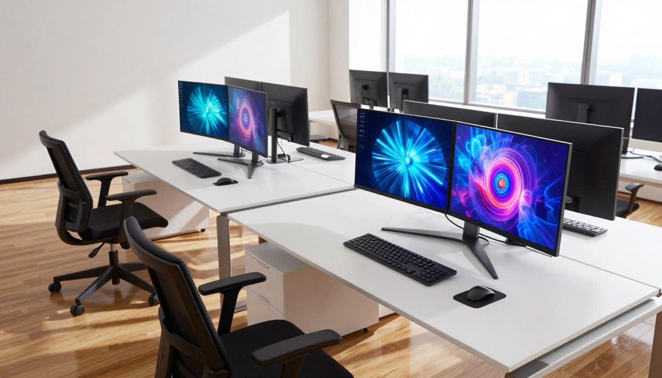 tecnología para oficinas modernas en monitores y pantallas