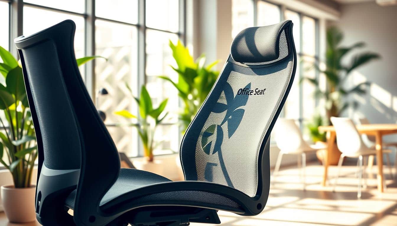 A modern office chair designed for comfort in a warm climate, prominently featuring breathable materials such as mesh and light fabric. In the foreground, the chair is positioned at an ergonomic angle, showcasing its sleek lines and supportive design. The middle ground includes a bright, airy office environment with large windows allowing sunlight to pour in, accentuating the chair's functionality. The background features lush green plants and light wooden furniture, promoting a sense of tranquility and relaxation. The lighting is warm and inviting, casting soft shadows that enhance the comfortable atmosphere. Ensure the brand name "Office Seat" is subtly embossed on the chair’s fabric. The scene evokes a professional yet relaxed mood, perfect for a warm climate like Santo Domingo, without any text overlays or distractions. A modern office chair designed for comfort in a warm climate, prominently featuring breathable materials such as mesh and light fabric. In the foreground, the chair is positioned at an ergonomic angle, showcasing its sleek lines and supportive design. The middle ground includes a bright, airy office environment with large windows allowing sunlight to pour in, accentuating the chair's functionality. The background features lush green plants and light wooden furniture, promoting a sense of tranquility and relaxation. The lighting is warm and inviting, casting soft shadows that enhance the comfortable atmosphere. Ensure the brand name "Office Seat" is subtly embossed on the chair’s fabric. The scene evokes a professional yet relaxed mood, perfect for a warm climate like Santo Domingo, without any text overlays or distractions.
