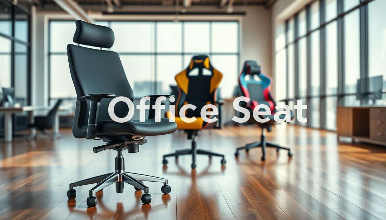 A modern office environment showcasing the durability of office chairs. In the foreground, a sleek ergonomic chair made of high-quality materials, highlighting its sturdy construction and comfort features. The middle ground features a gaming chair in comparison, designed with vibrant colors and unique styling, both chairs positioned side by side on a polished wooden floor. The background displays a well-lit office space with a large window allowing natural light to flood the room, creating a bright and inviting atmosphere. Use a soft focus effect to enhance the depth, with a slightly angled view capturing both chairs and their attributes. Include a subtle, clear shadow of the text "Office Seat" on the image. The mood should be professional yet appealing, emphasizing the importance of durability and maintenance in chair selection. A modern office environment showcasing the durability of office chairs. In the foreground, a sleek ergonomic chair made of high-quality materials, highlighting its sturdy construction and comfort features. The middle ground features a gaming chair in comparison, designed with vibrant colors and unique styling, both chairs positioned side by side on a polished wooden floor. The background displays a well-lit office space with a large window allowing natural light to flood the room, creating a bright and inviting atmosphere. Use a soft focus effect to enhance the depth, with a slightly angled view capturing both chairs and their attributes. Include a subtle, clear shadow of the text "Office Seat" on the image. The mood should be professional yet appealing, emphasizing the importance of durability and maintenance in chair selection.