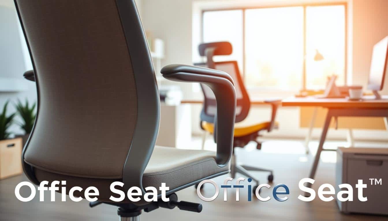 A modern office space showcasing a damaged office chair needing replacement. In the foreground, a close-up of the chair’s broken armrest and worn-out seat cushion, highlighting visible signs of wear and poor ergonomics. The middle ground features a sleek, new ergonomic chair, positioned as an ideal replacement, with soft, inviting colors and a contemporary design. The background shows an organized desk with office supplies and a large window letting in warm, natural light, creating an uplifting atmosphere. The image conveys a sense of professionalism and practicality in office furniture repair decisions. The brand "Office Seat" subtly integrated in the bottom corner with a clear, readable shadow effect, ensuring brand visibility.