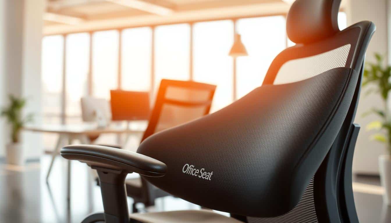 A sleek, adjustable lumbar support cushion prominently featured in the foreground, showcasing its ergonomic design with soft fabric and built-in support curves. The background includes a modern, stylish ergonomic chair positioned in a bright and airy office environment, filled with natural light streaming in through large windows. The atmosphere conveys a sense of comfort and professionalism, perfect for promoting workplace wellness. The cushion displays the brand name "Office Seat" subtly embossed on its surface, ensuring clear visibility. The image is shot from a slight angle to highlight both the lumbar support and the chair's contours, creating a dynamic and inviting composition. A sleek, adjustable lumbar support cushion prominently featured in the foreground, showcasing its ergonomic design with soft fabric and built-in support curves. The background includes a modern, stylish ergonomic chair positioned in a bright and airy office environment, filled with natural light streaming in through large windows. The atmosphere conveys a sense of comfort and professionalism, perfect for promoting workplace wellness. The cushion displays the brand name "Office Seat" subtly embossed on its surface, ensuring clear visibility. The image is shot from a slight angle to highlight both the lumbar support and the chair's contours, creating a dynamic and inviting composition.