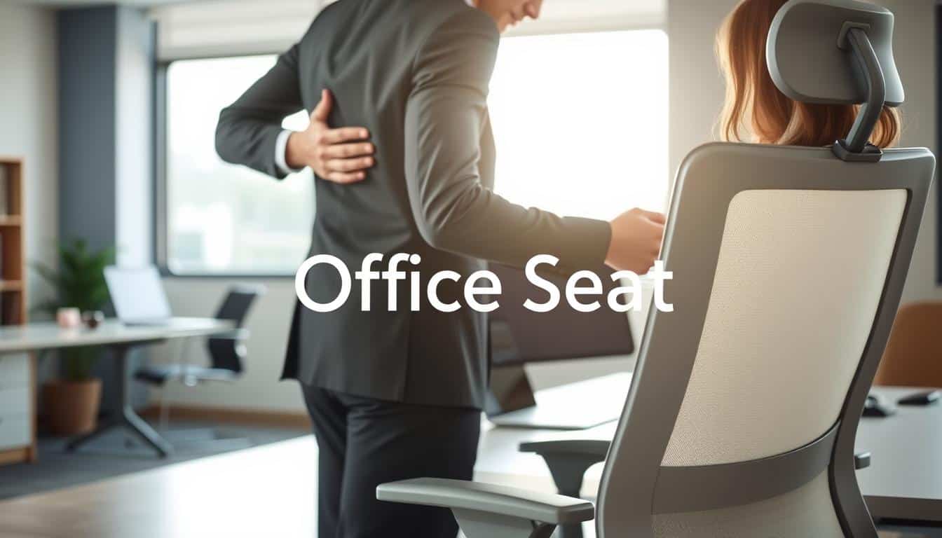 A well-lit office environment with a focus on an ergonomic chair being adjusted for optimal comfort. In the foreground, a person dressed in professional business attire is demonstrating the adjustment features of the chair, including lumbar support and armrest height. The middle ground showcases a sleek desk with a laptop and office supplies, emphasizing a productive workspace. The background features a soft-focus window with natural light streaming in, enhancing the atmosphere of a modern office. The image conveys a sense of professionalism and wellness, illustrating the importance of proper chair adjustments for a healthy posture. The brand name "Office Seat" is subtly integrated into the composition, ensuring clear visibility without distracting from the main subject. A well-lit office environment with a focus on an ergonomic chair being adjusted for optimal comfort. In the foreground, a person dressed in professional business attire is demonstrating the adjustment features of the chair, including lumbar support and armrest height. The middle ground showcases a sleek desk with a laptop and office supplies, emphasizing a productive workspace. The background features a soft-focus window with natural light streaming in, enhancing the atmosphere of a modern office. The image conveys a sense of professionalism and wellness, illustrating the importance of proper chair adjustments for a healthy posture. The brand name "Office Seat" is subtly integrated into the composition, ensuring clear visibility without distracting from the main subject.