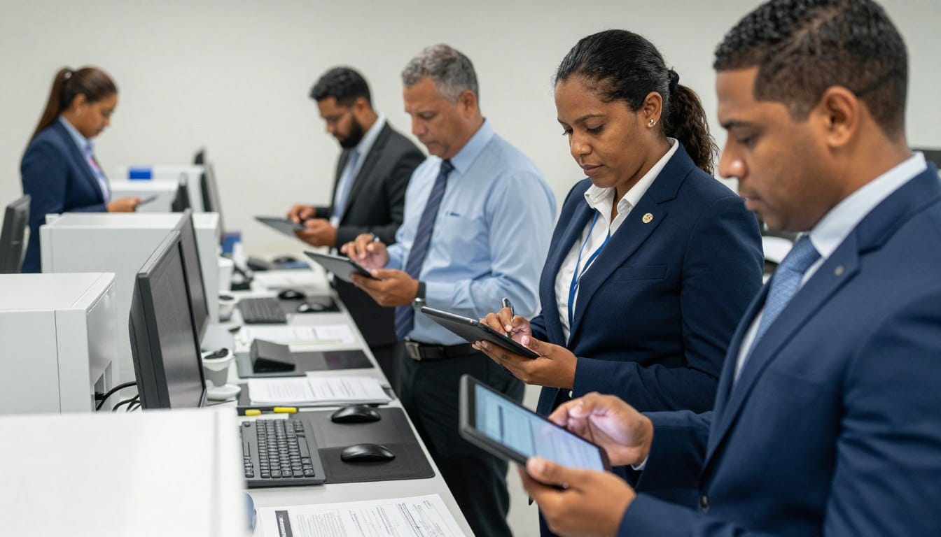 Equipo de Office Seat realizando inventario de activos con tablets