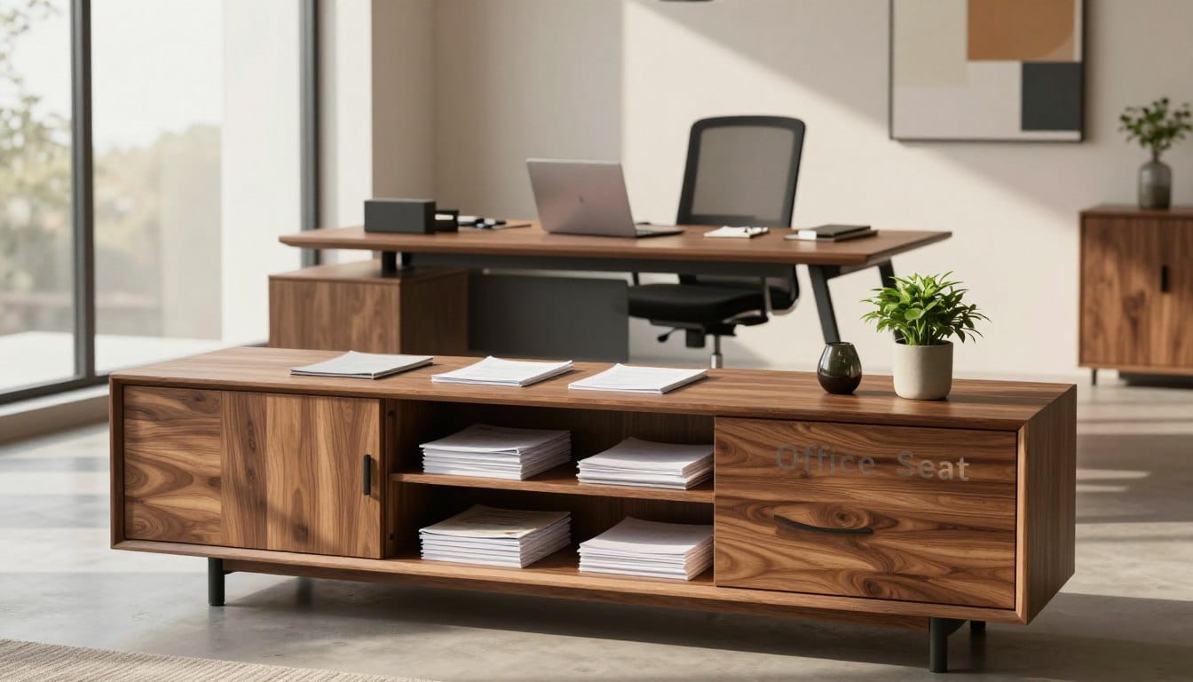 organización espacio trabajo con credenza para mejorar productividad oficina